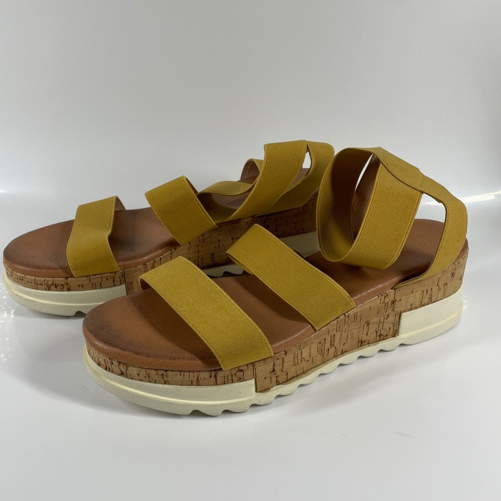 Sz 10 Dream Pairs Reed Mustard Yellow Elastic Platform Wedge Sandals Womens